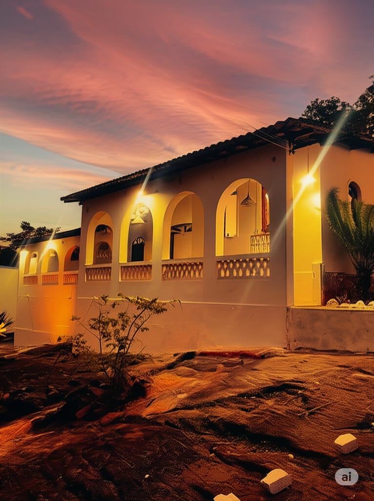 Fachada ao pôr do sol
